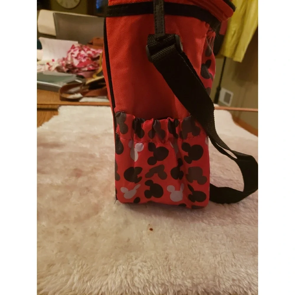 Disney Mickey‎ Mouse Red Baby Shoulder Bag Diaper Bag Two Bottle Pocket  EUC